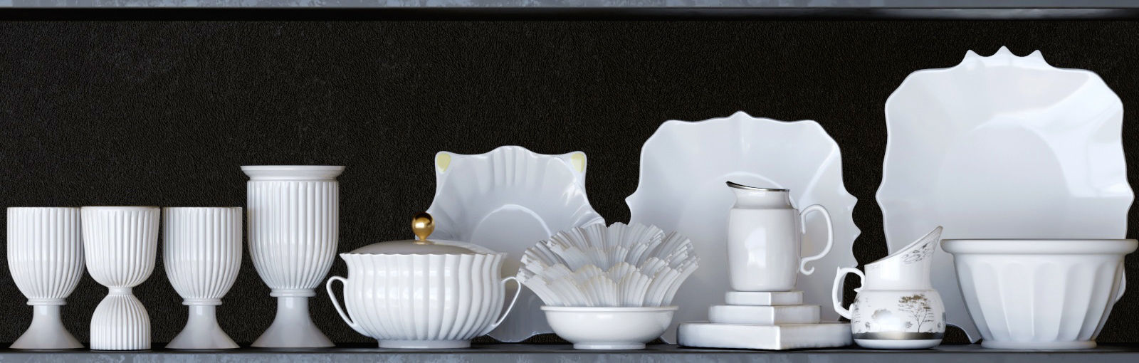 Set-141 dishes on shelf 3D model_2