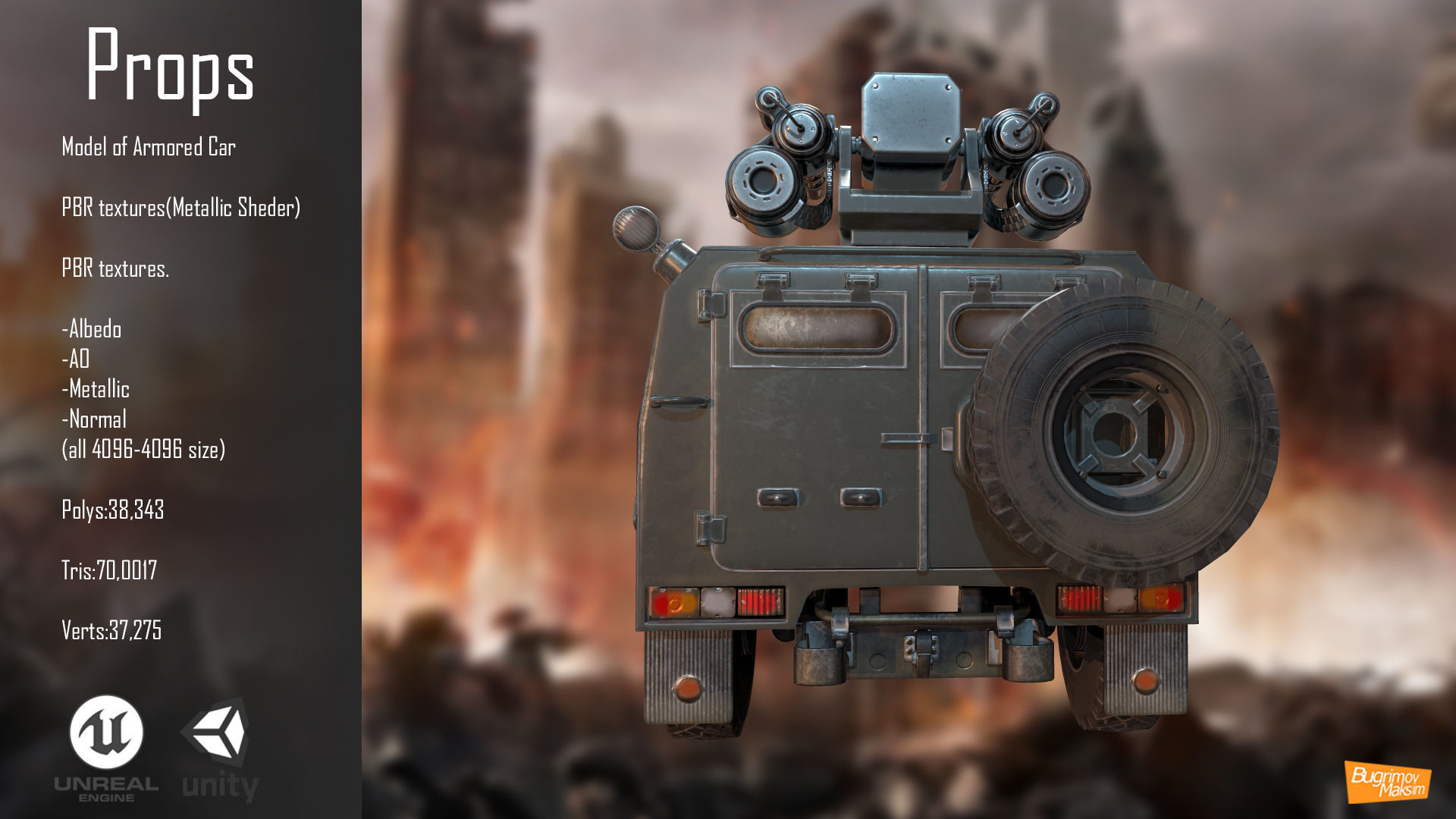 PBR Armored Car Low-poly 3D model_5