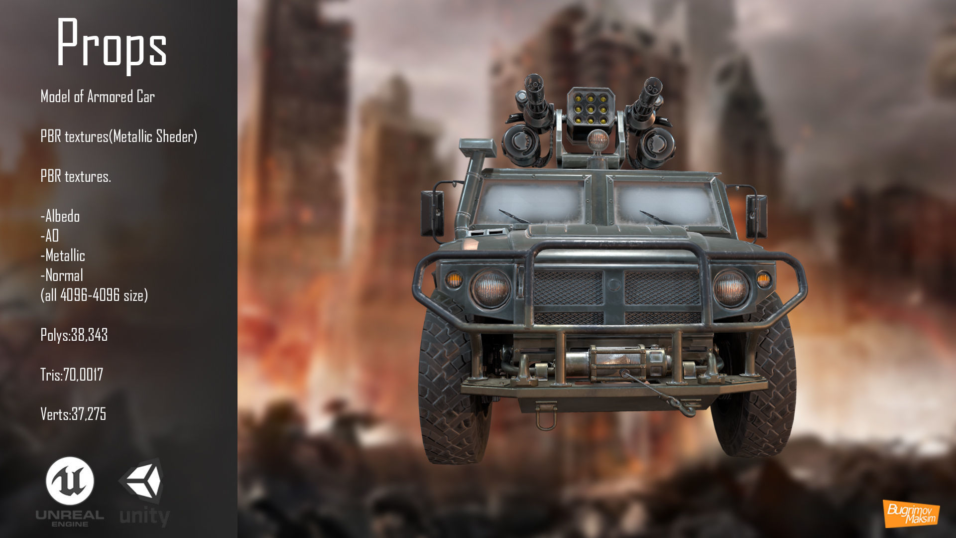 PBR Armored Car Low-poly 3D model_4