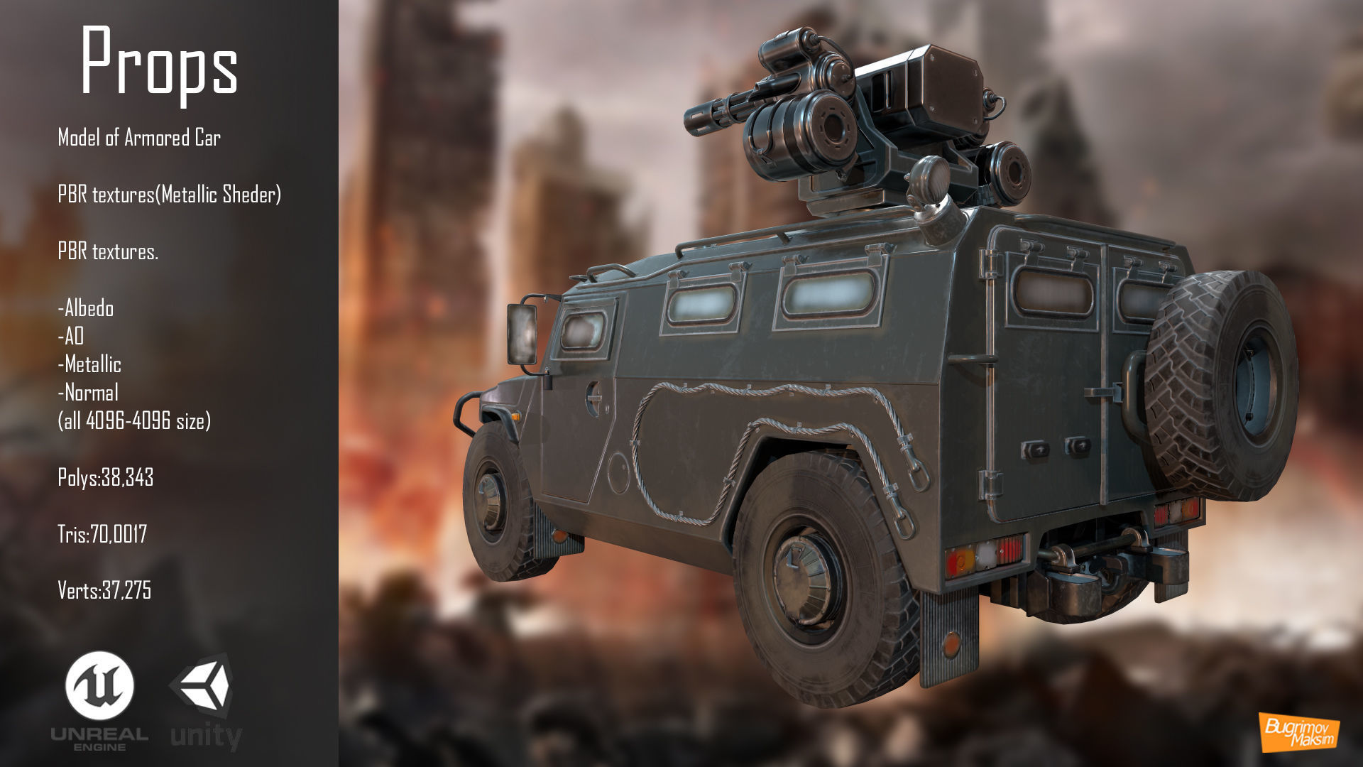 PBR Armored Car Low-poly 3D model_3