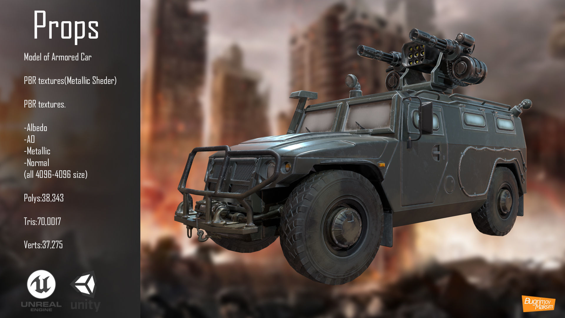 PBR Armored Car Low-poly 3D model_2