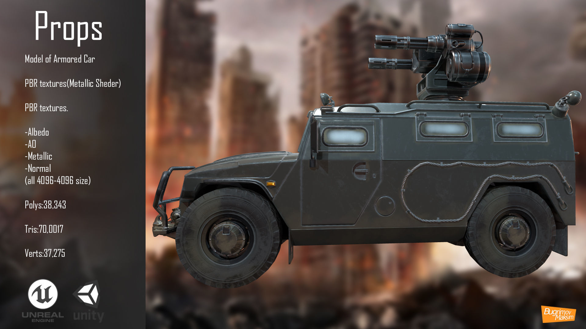 PBR Armored Car Low-poly 3D model_6
