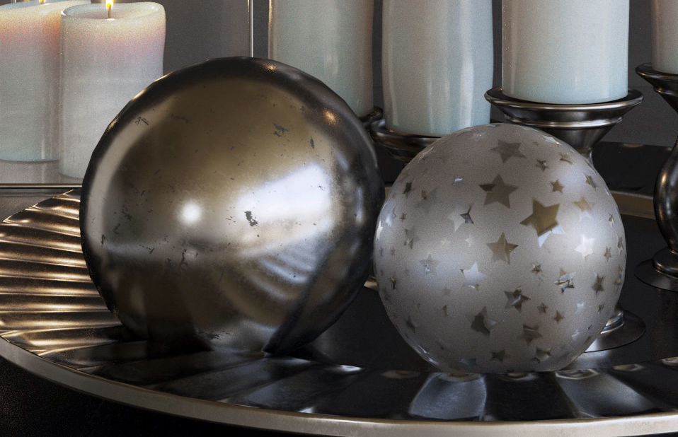 Set-145 candles and silver ornaments on tray 3D model_3