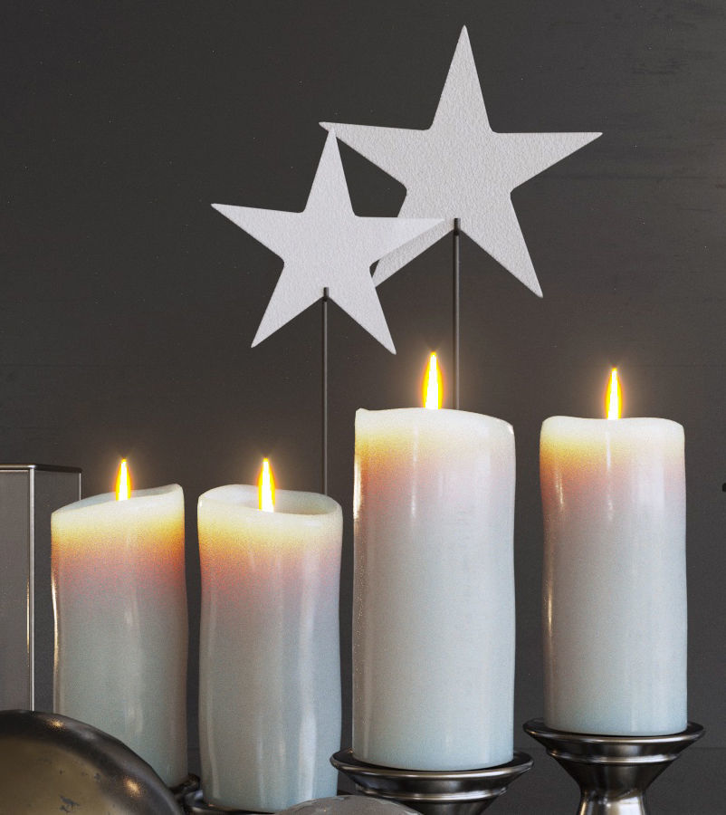 Set-145 candles and silver ornaments on tray 3D model_4