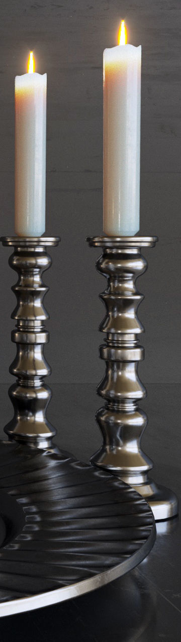 Set-145 candles and silver ornaments on tray 3D model_2