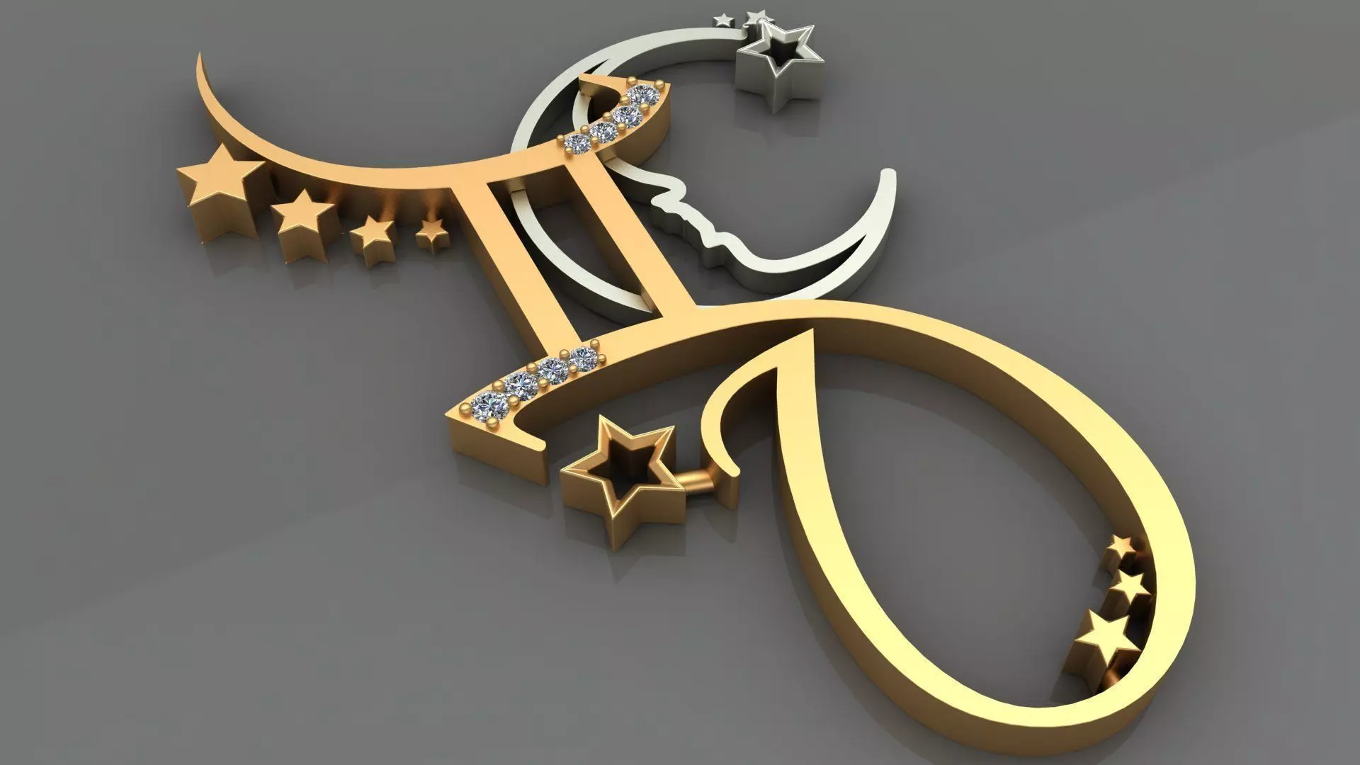 GEMINI - TWINS GOLD DIAMOND PENDANT 3D print model