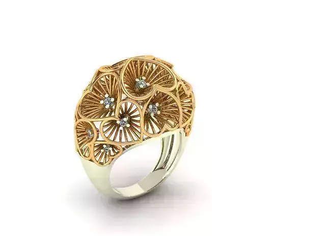 Ring 3D print model gold with diamonds