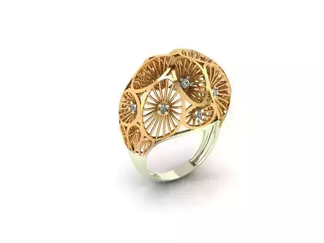 Ring 3D print model filigree gold with diamonds