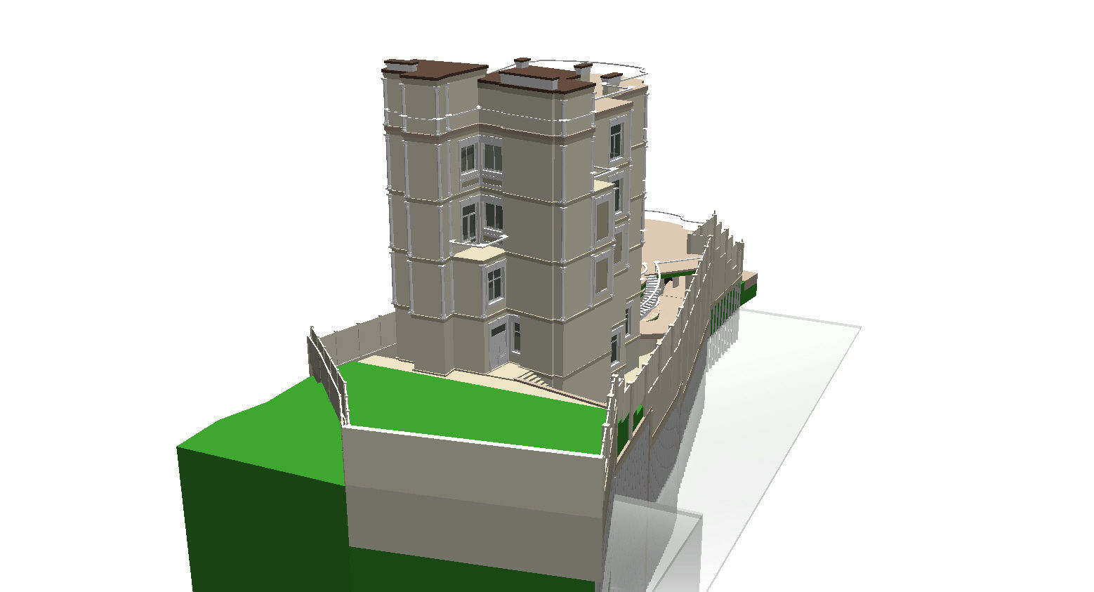 6 floor hotel with a complex terrain Low-poly 3D model_1