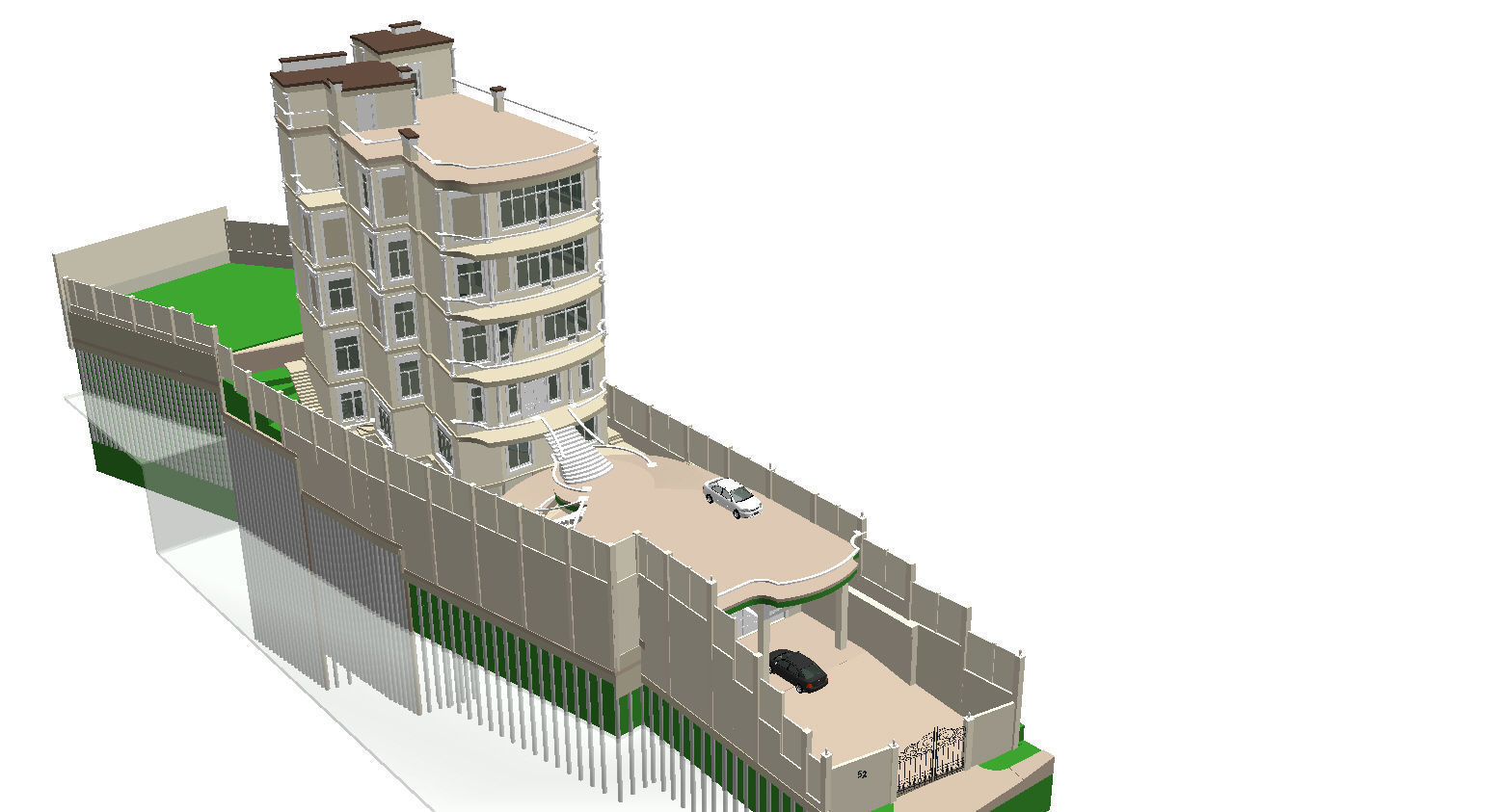 6 floor hotel with a complex terrain Low-poly 3D model_3