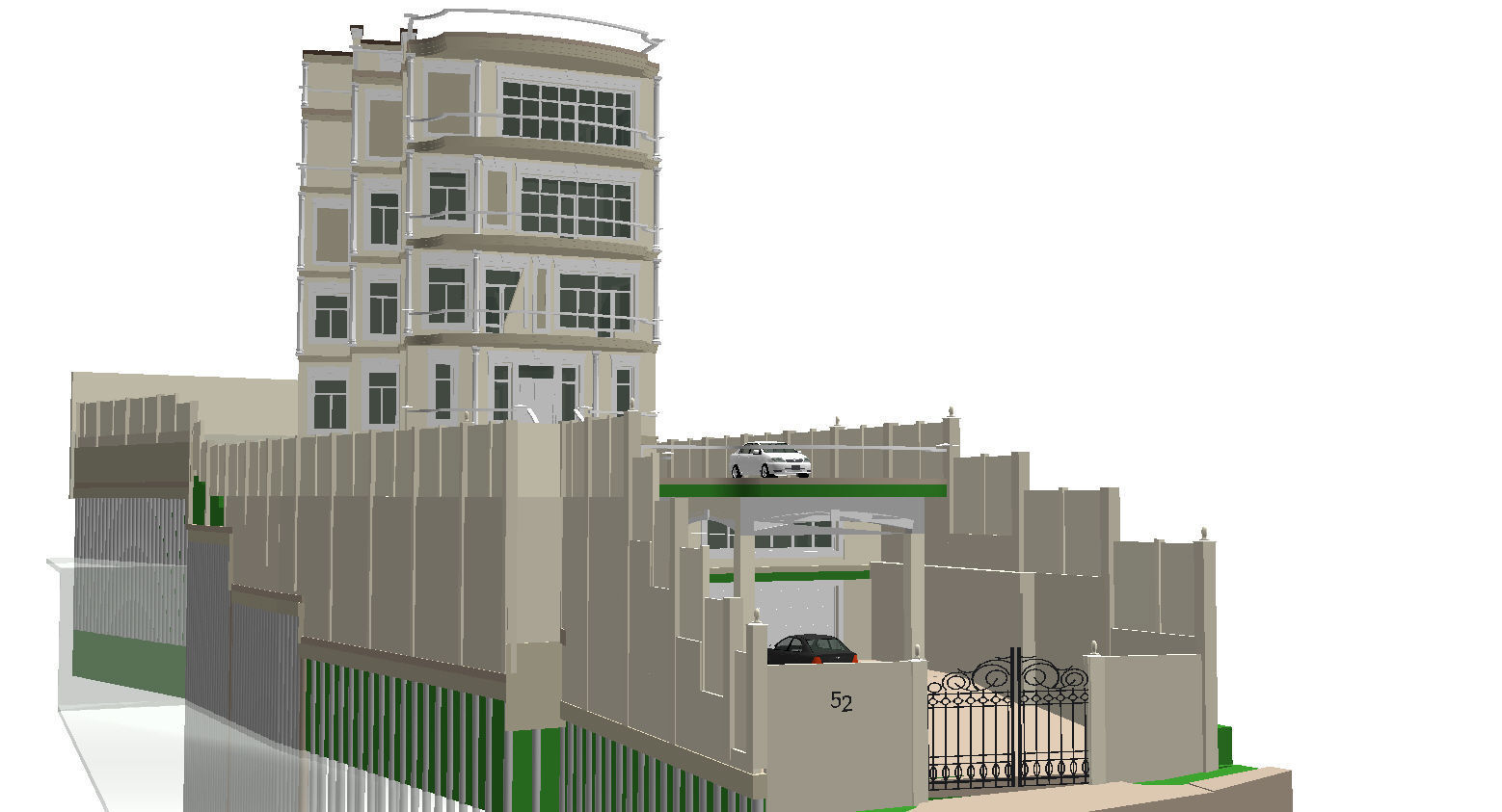 6 floor hotel with a complex terrain Low-poly 3D model_2