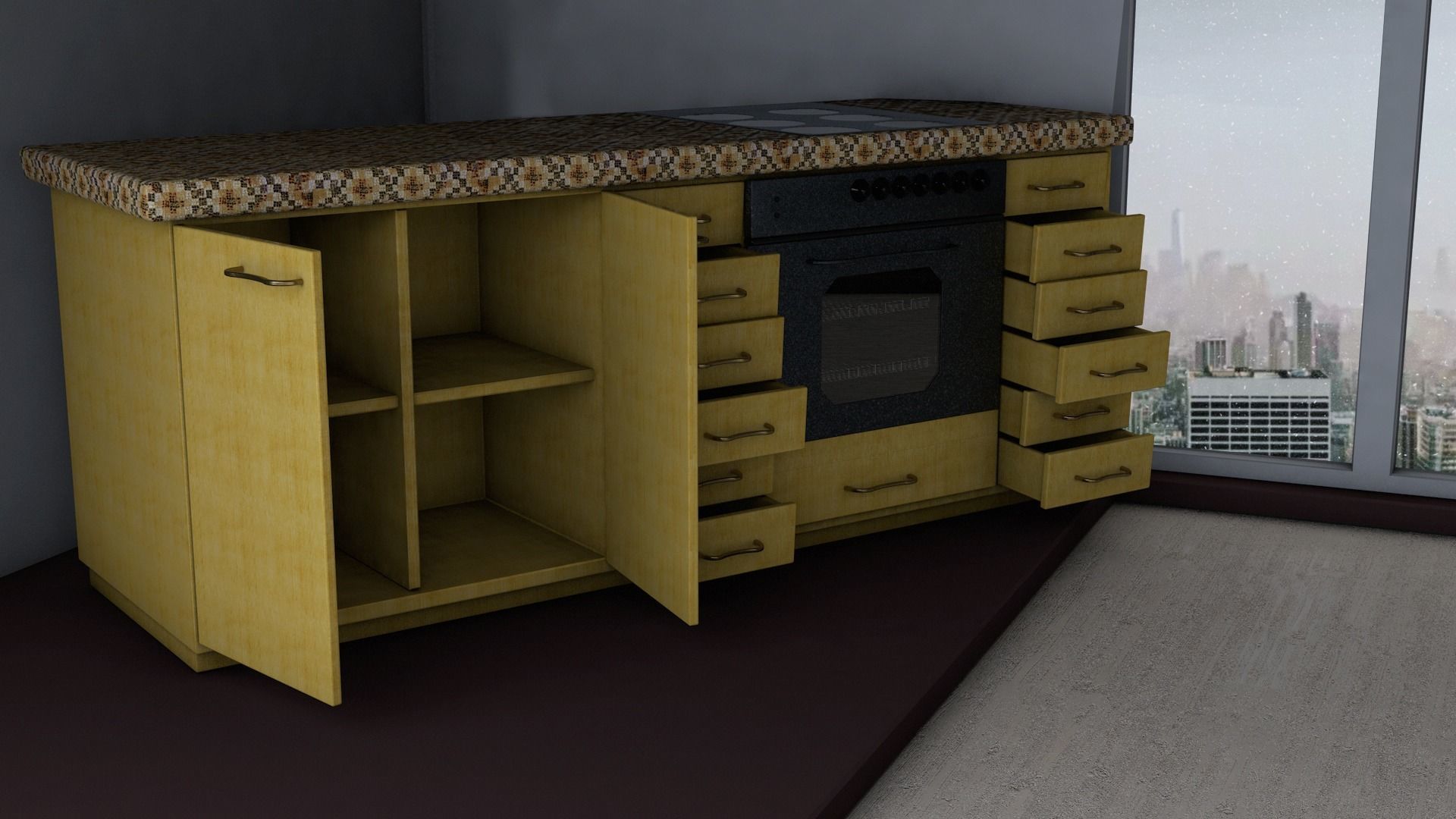 Kitchen Table With Oven Low-poly 3D model_3