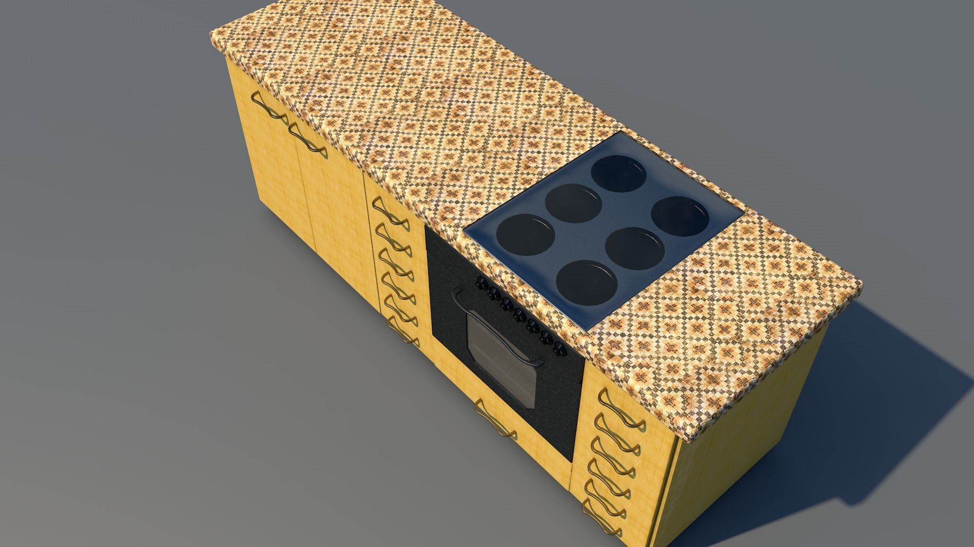 Kitchen Table With Oven Low-poly 3D model_2
