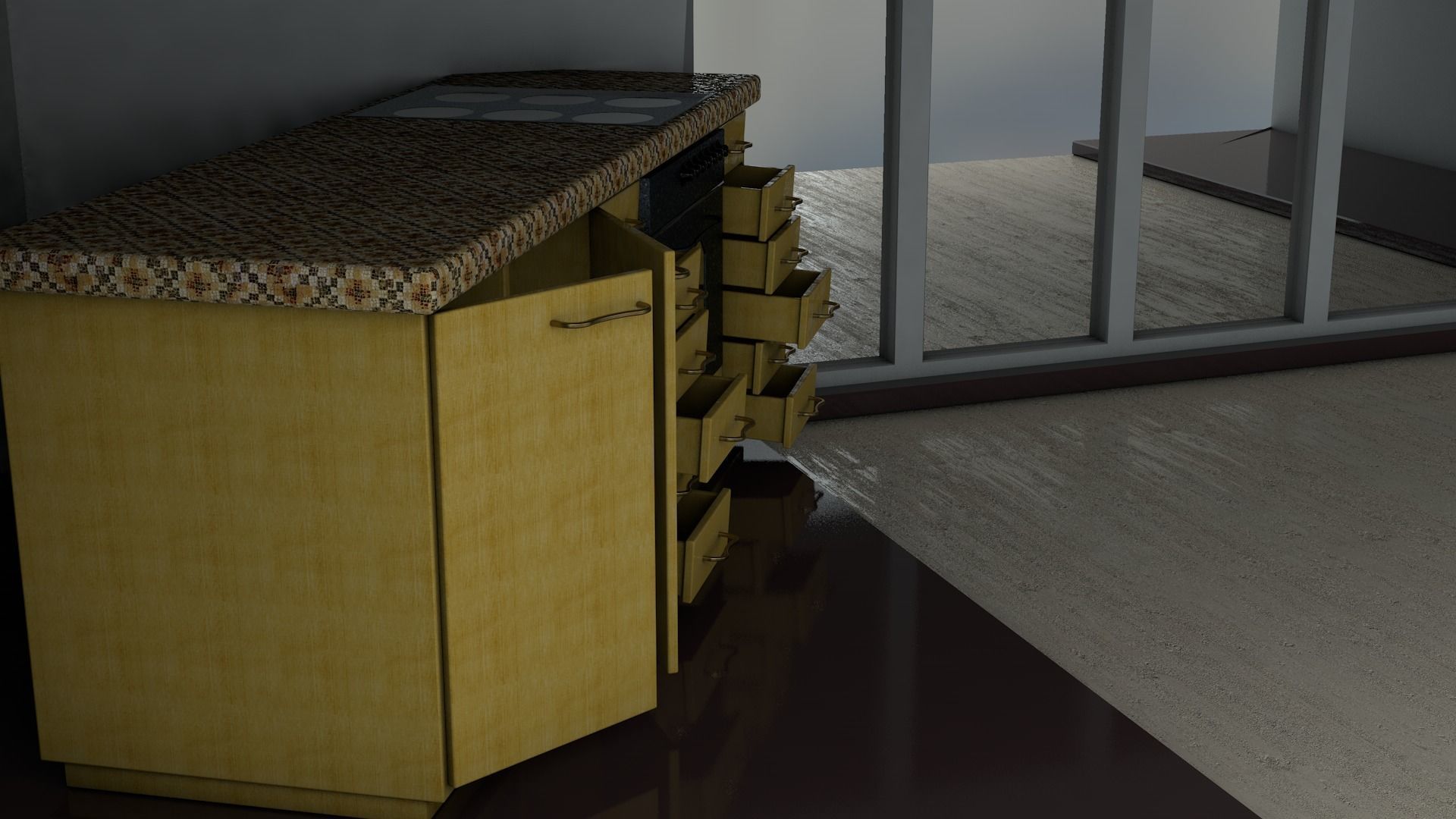 Kitchen Table With Oven Low-poly 3D model_1