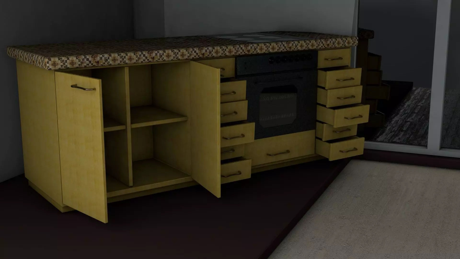Kitchen Table With Oven Low-poly 3D model_0