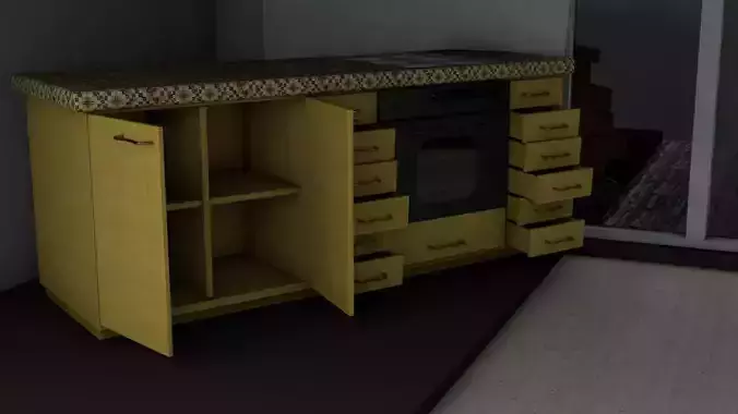 Kitchen Table With Oven Low-poly 3D model