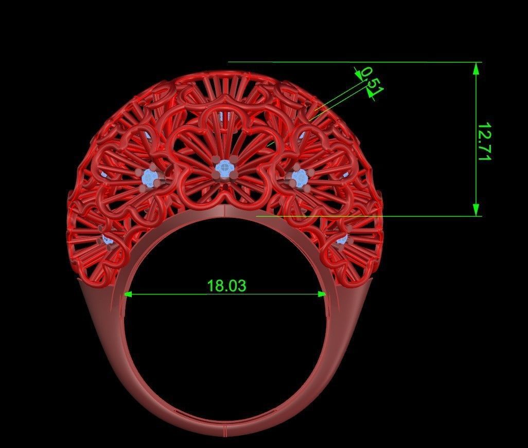 Ring 3D print model flower gold with diamonds 3D print model_3