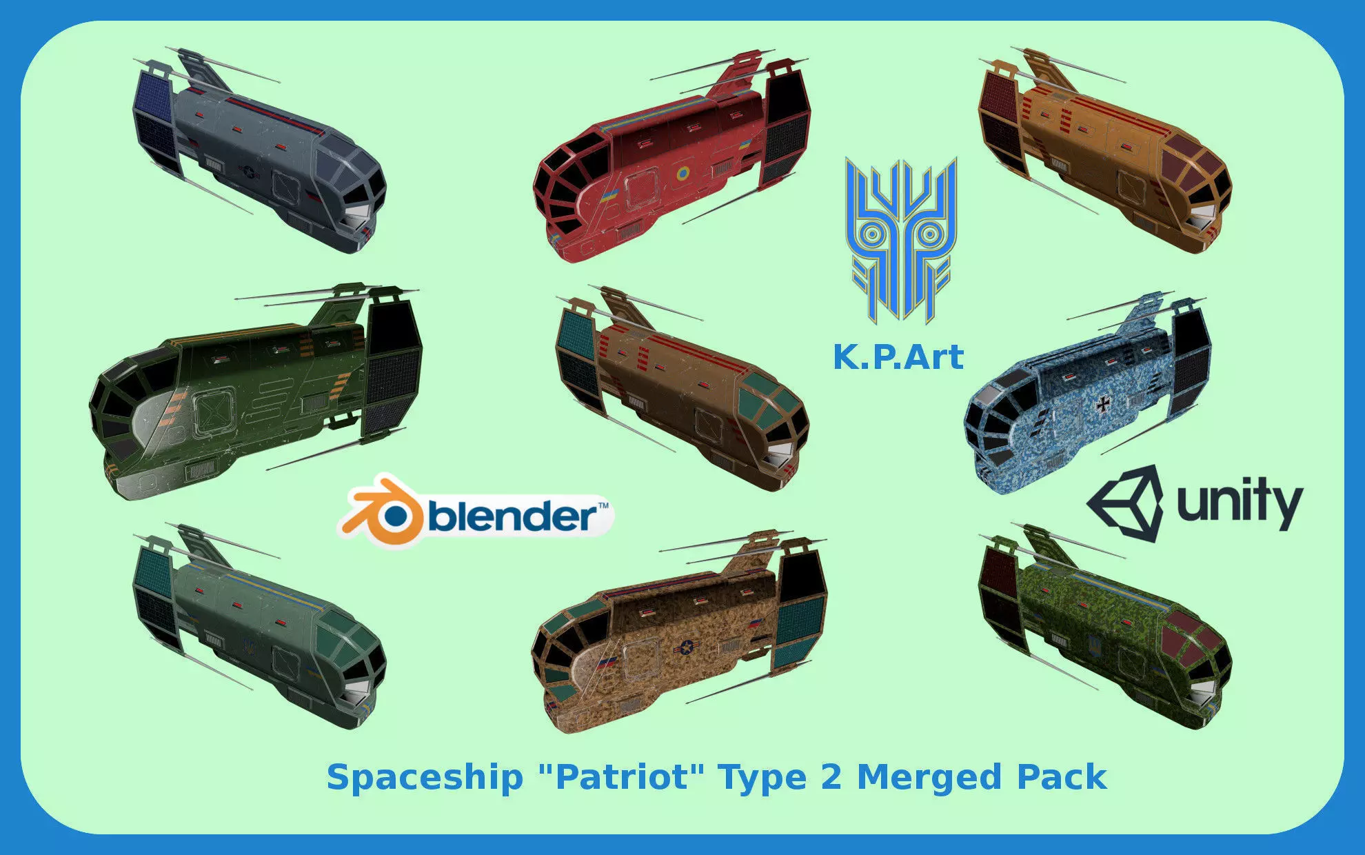 Spaceship Patriot Type 2 Merged Pack Low-poly 3D model_0