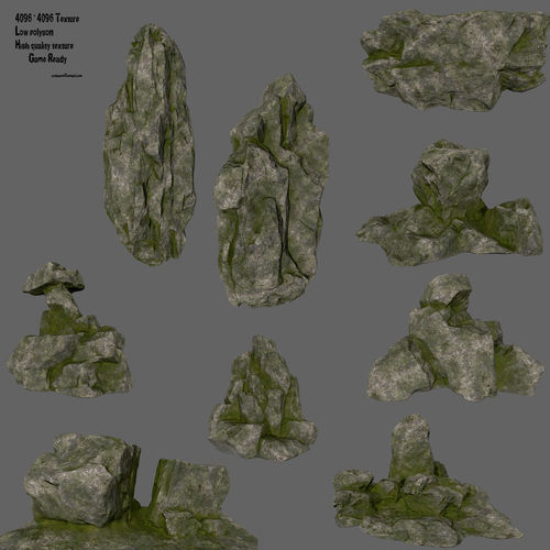 cliff rocks set Low-poly 3D model