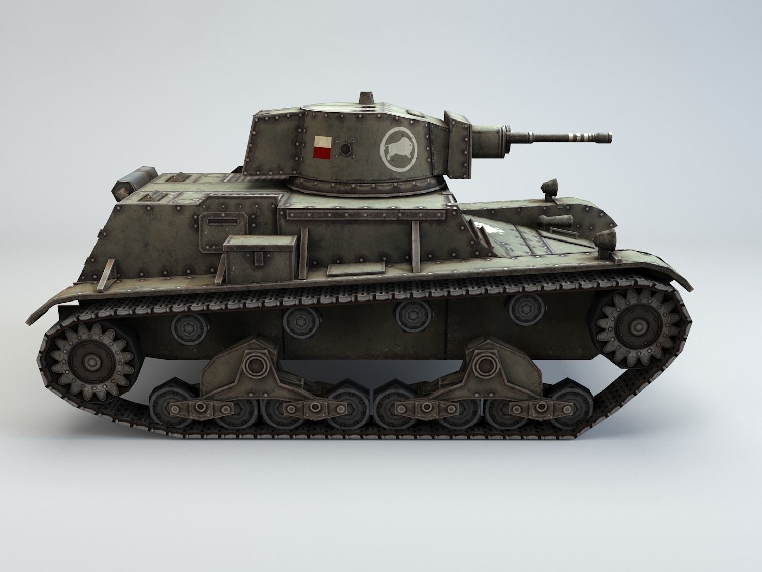 Low Poly 7TP light tank Low-poly 3D model_4