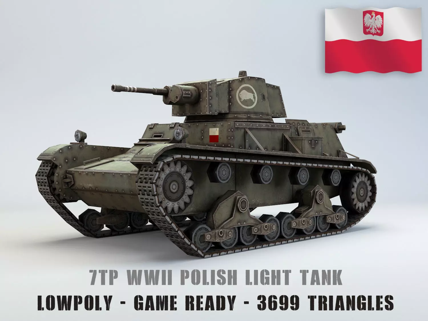 Low Poly 7TP light tank Low-poly 3D model_0