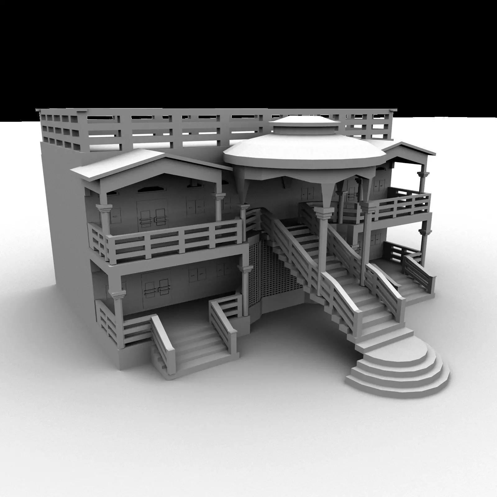 Exterior House Modeling in Maya Low-poly 3D model_0