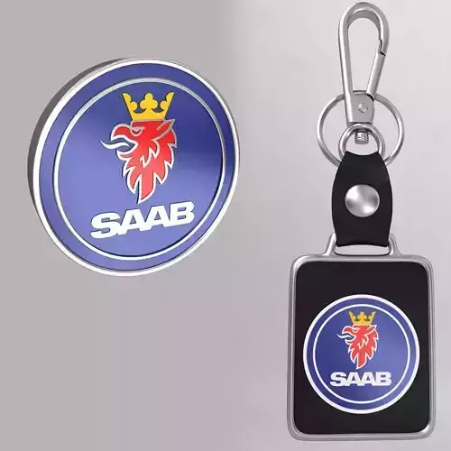 Saab car logo keychain 3d model 
