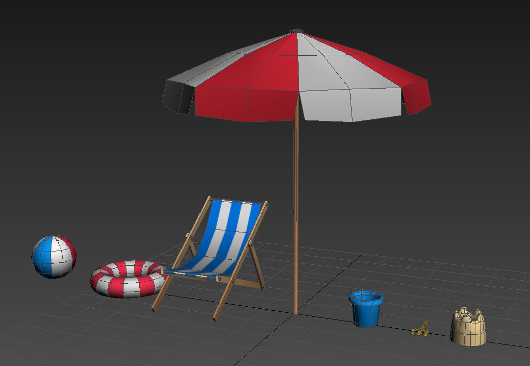 Beach props pack Low-poly 3D model_6