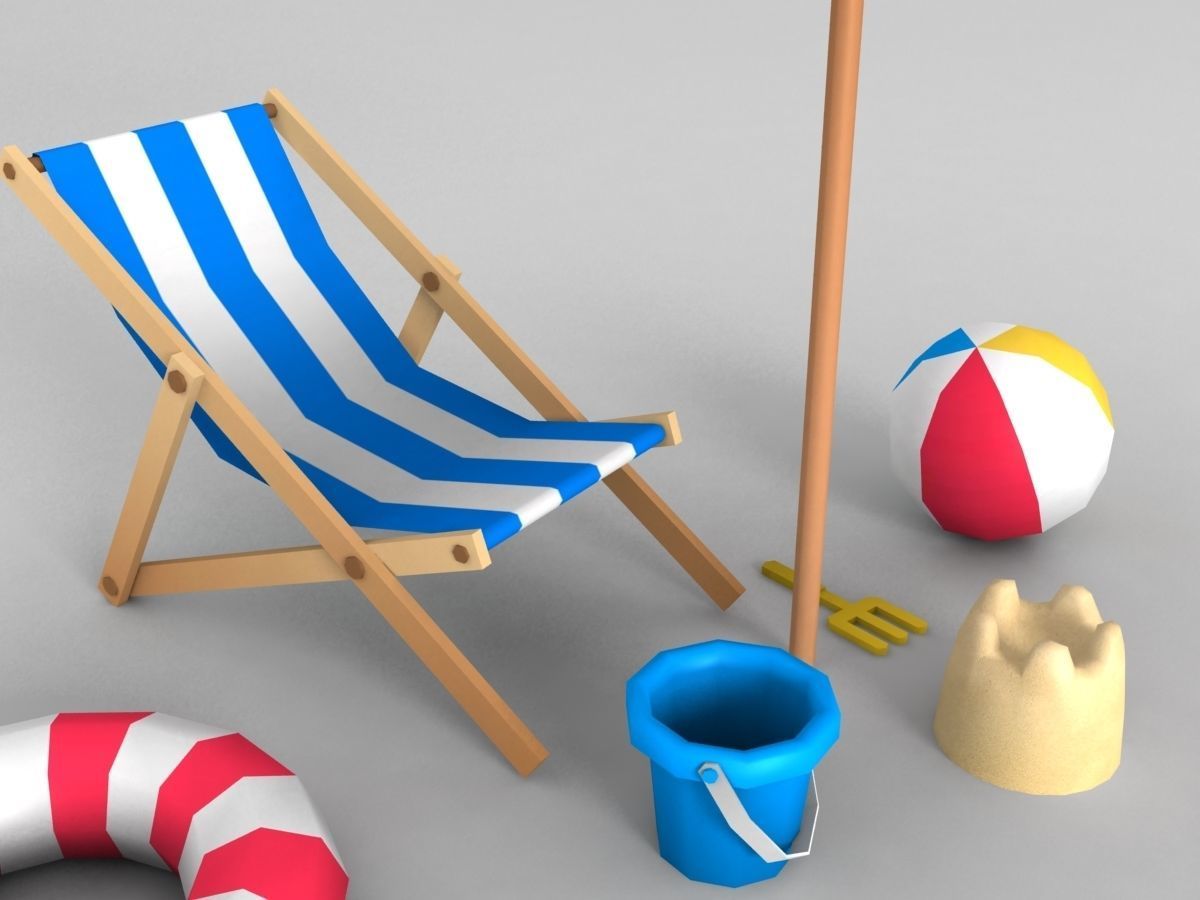 Beach props pack Low-poly 3D model_3