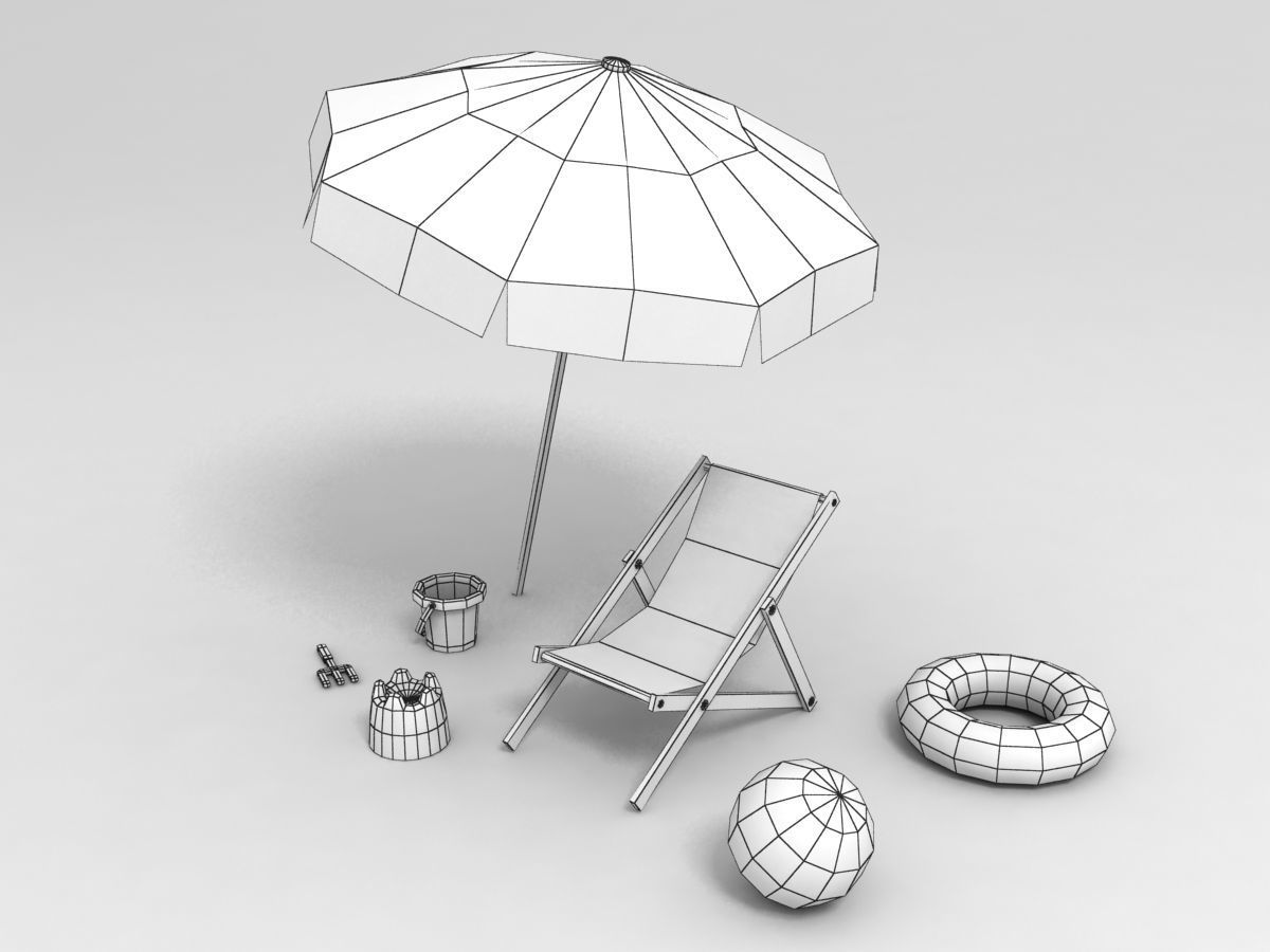 Beach props pack Low-poly 3D model_2