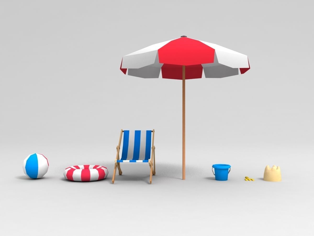 Beach props pack Low-poly 3D model_5