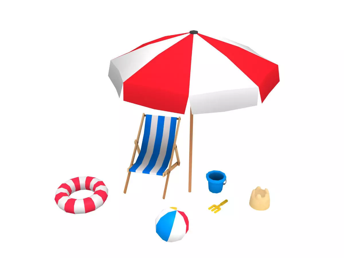 Beach props pack Low-poly 3D model_0