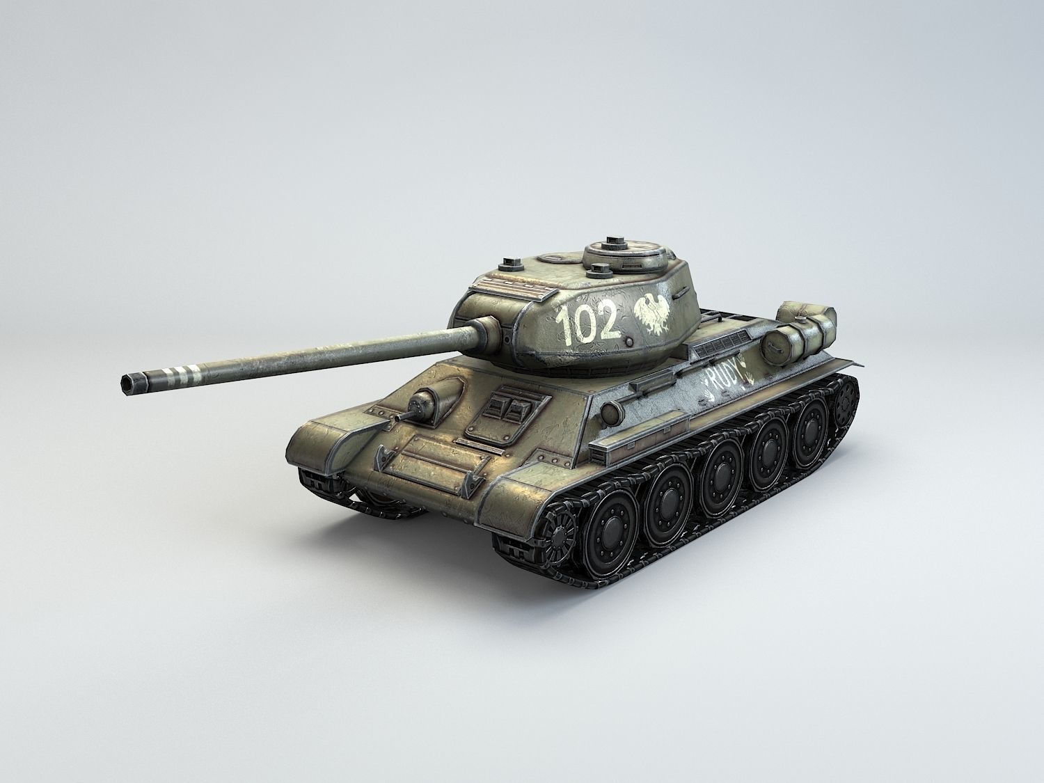 Low Poly T-34 85 medium tank Low-poly 3D model_3