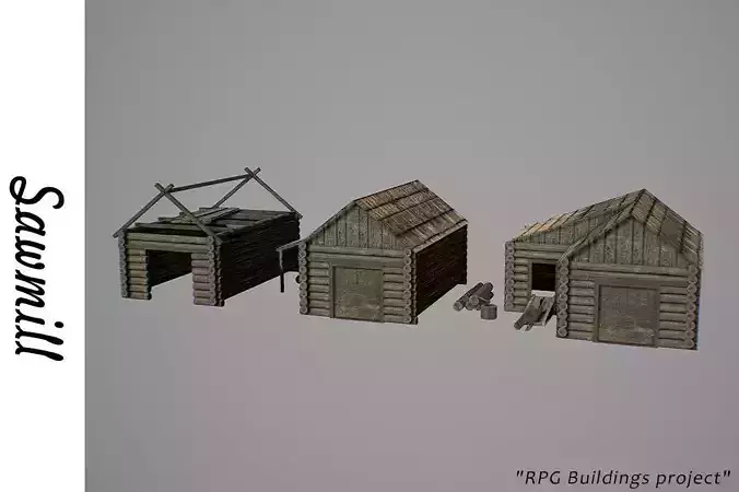 Sawmill three wooden huts