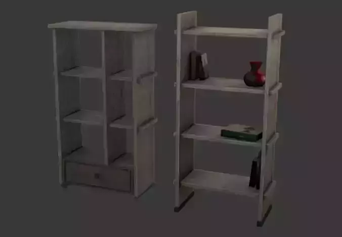Bookshelf wooden shelf with drawers Low-poly 3D model