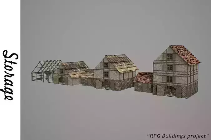 Storehouse medieval houses - medieval houses Low-poly 3D model