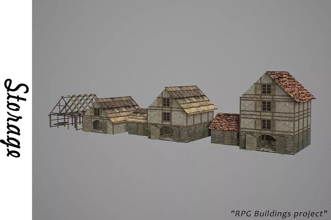 Storehouse medieval houses - medieval houses Low-poly 3D model