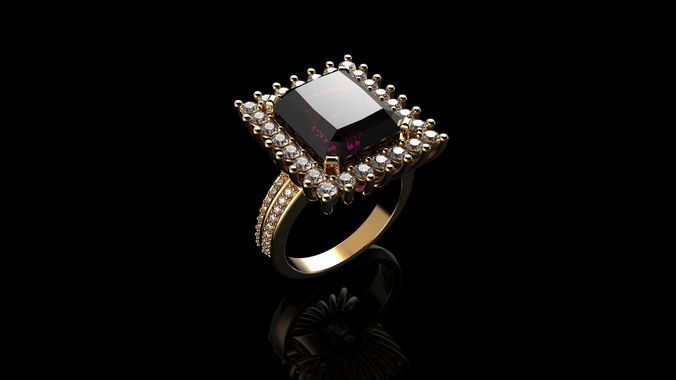 Morganite with Diamond Halo Ring 3D print model
