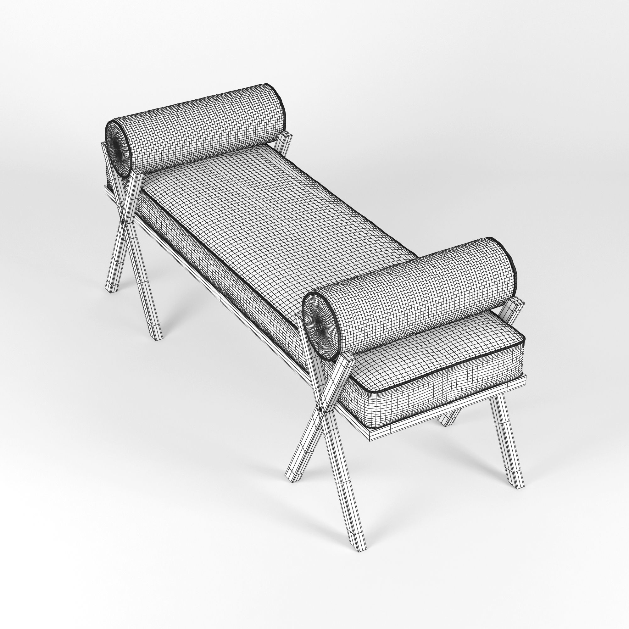 Bench wooden with cushion 3D model_4