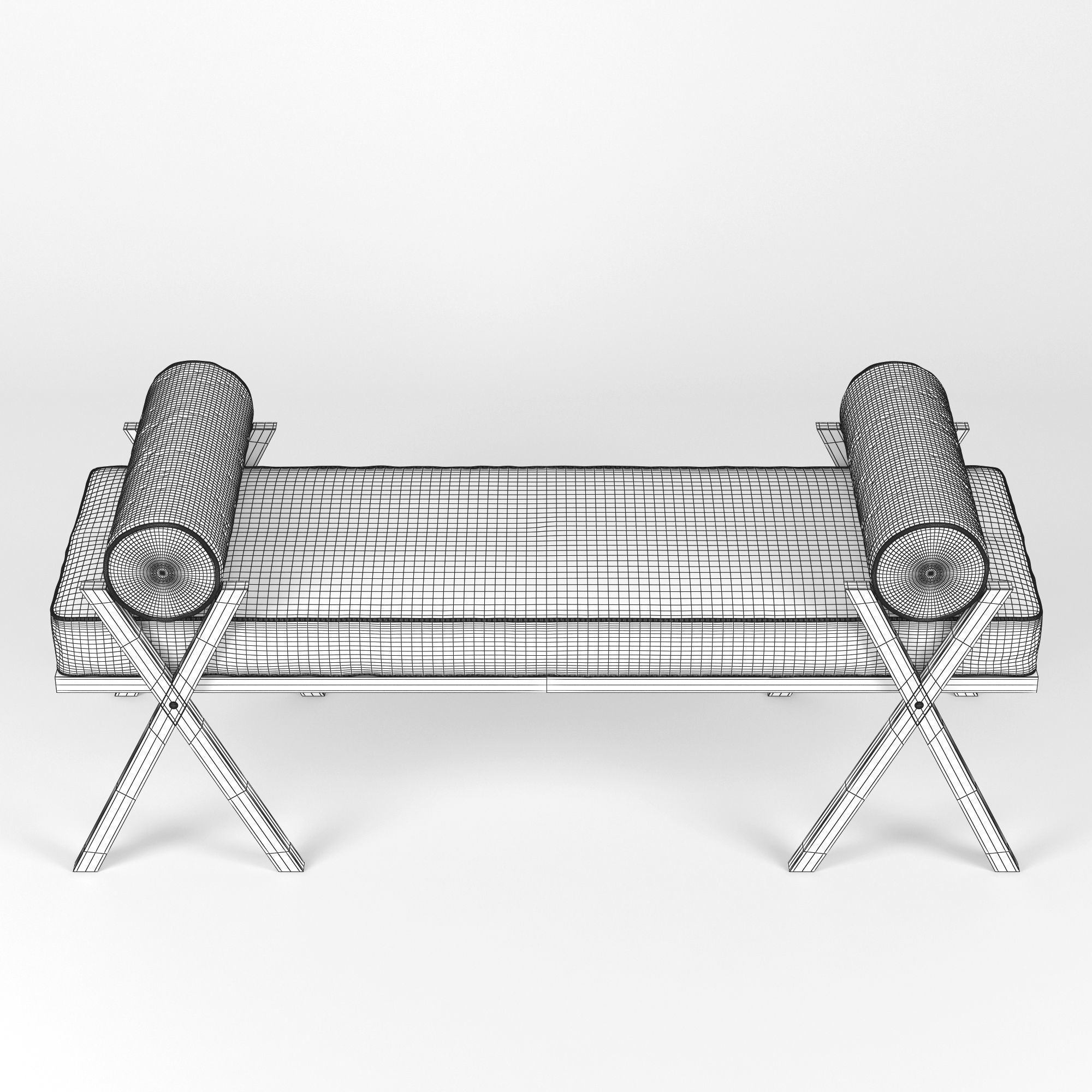 Bench wooden with cushion 3D model_5