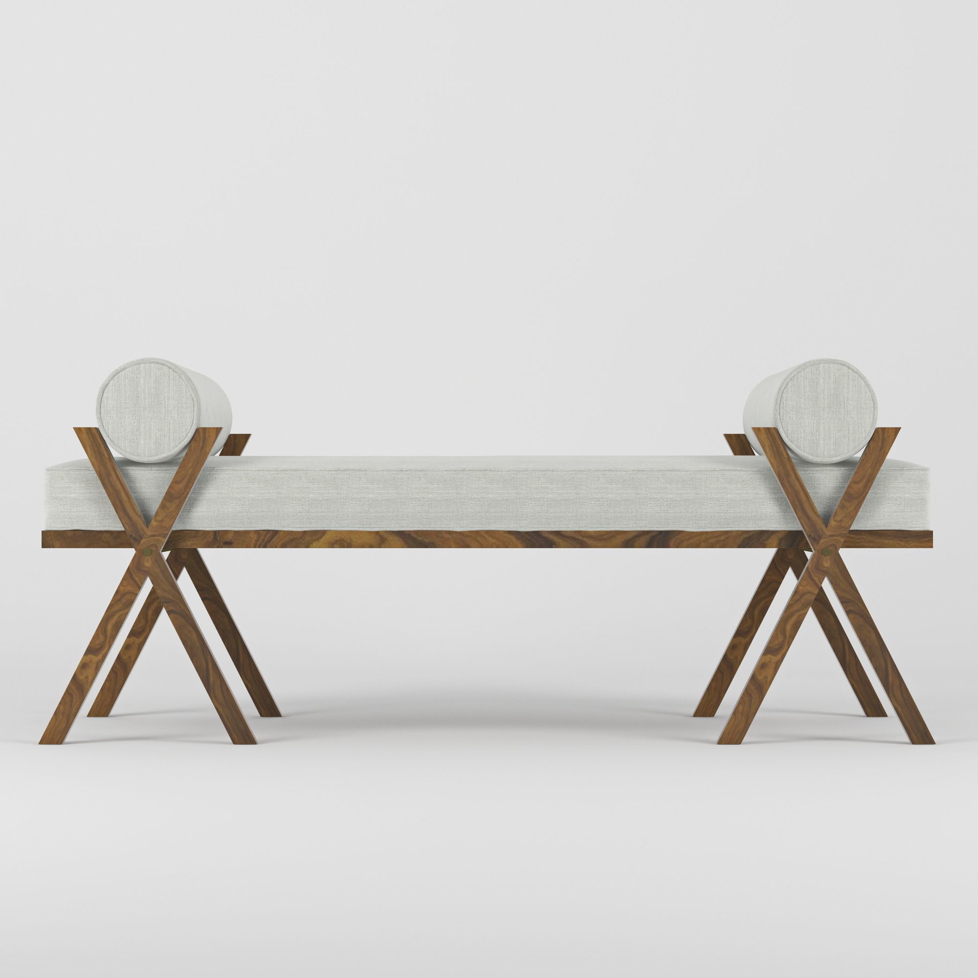 Bench wooden with cushion 3D model_3