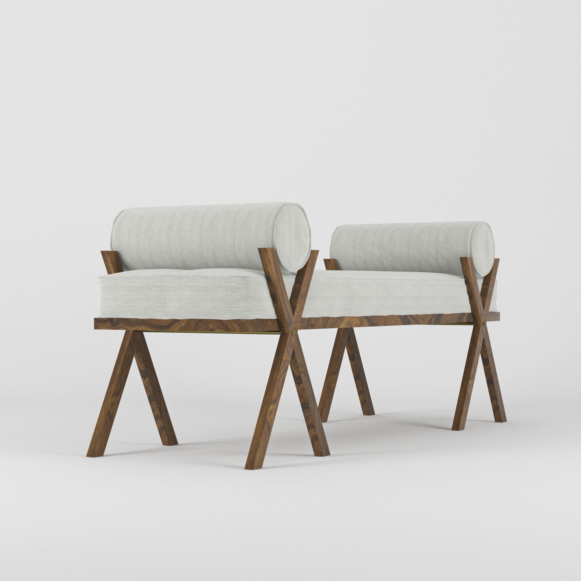Bench wooden with cushion 3D model_1