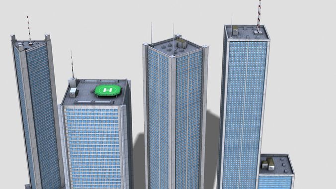 City buildings skyscrappers 8x pack Low-poly 3D model