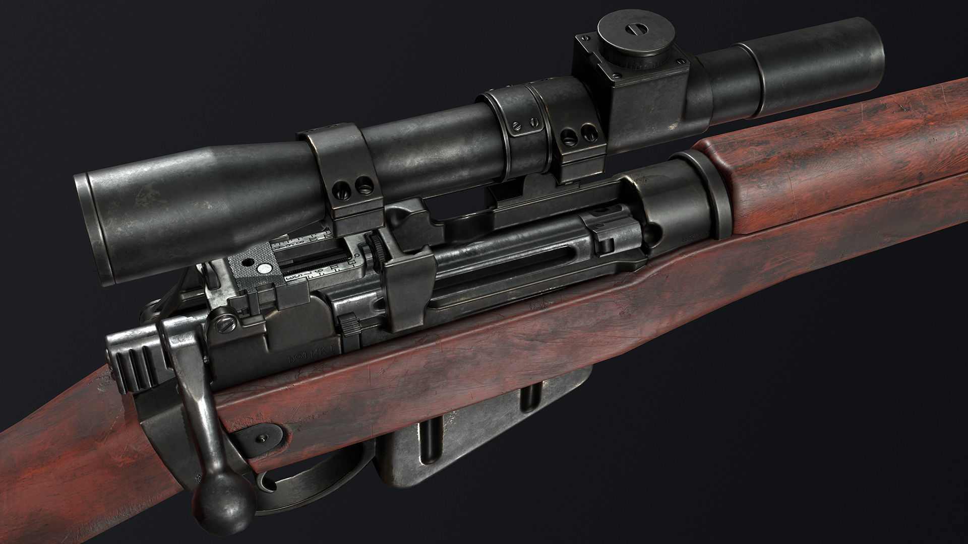PBR Lee Enfield No 4 Mk 1 Low-poly 3D model_3