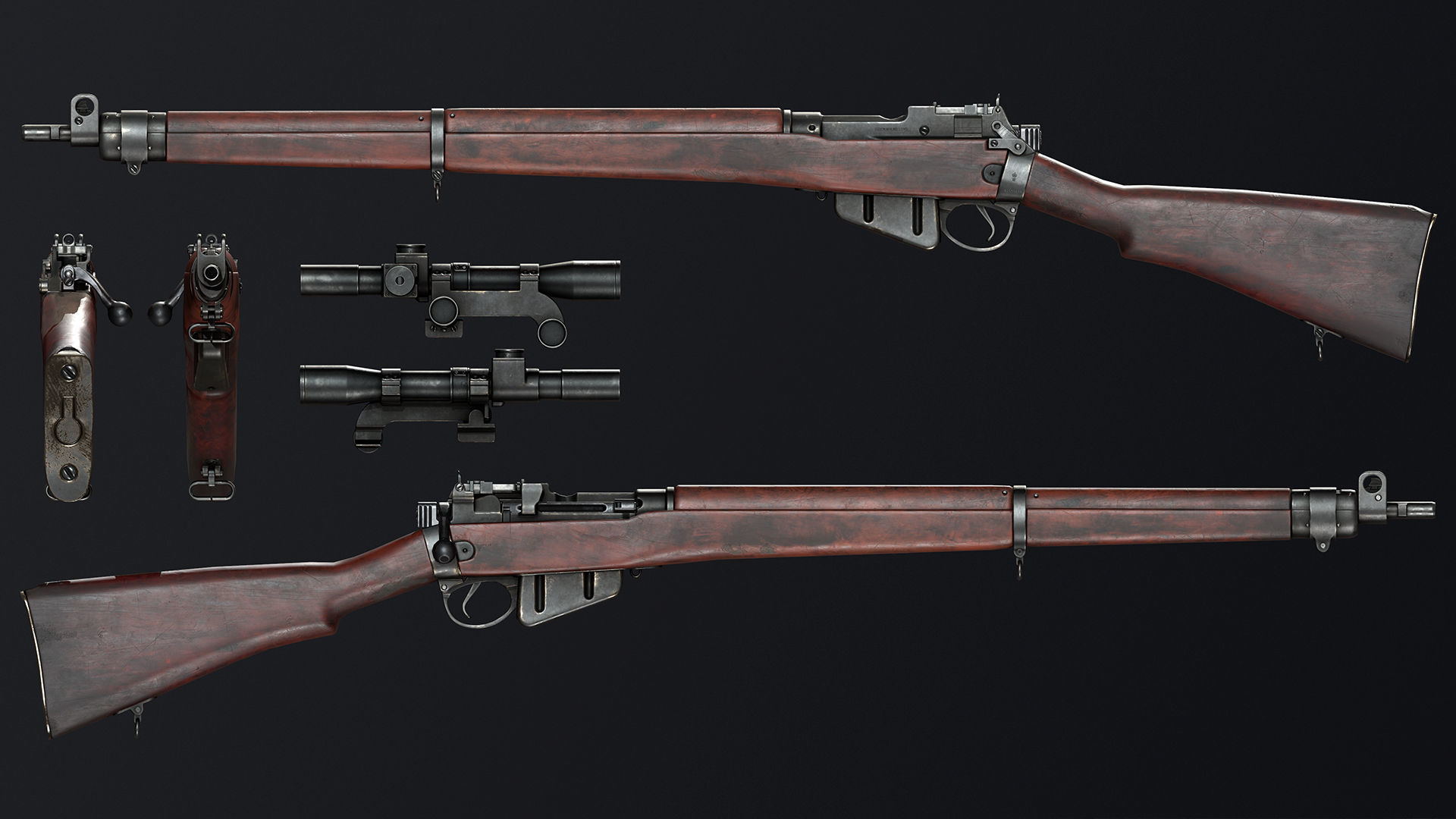 PBR Lee Enfield No 4 Mk 1 Low-poly 3D model_1