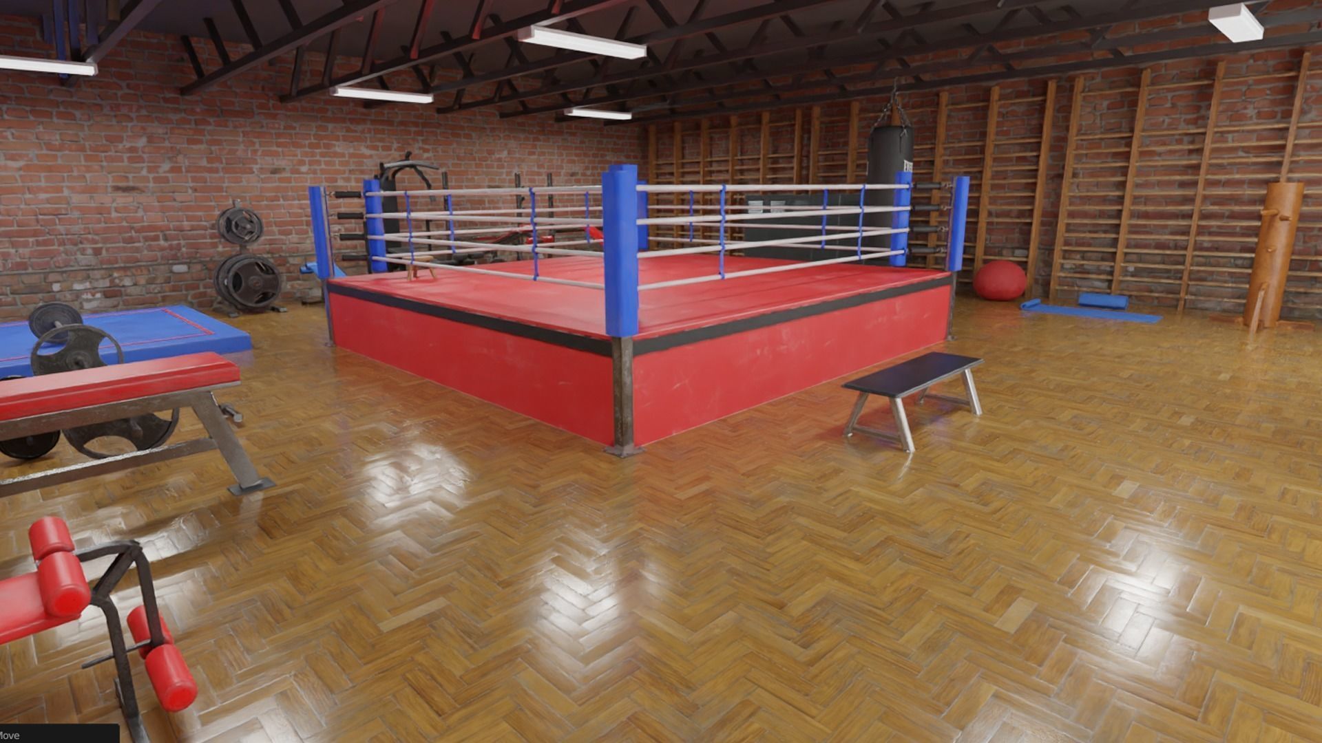 Boxing Gym Low-poly 3D model_1