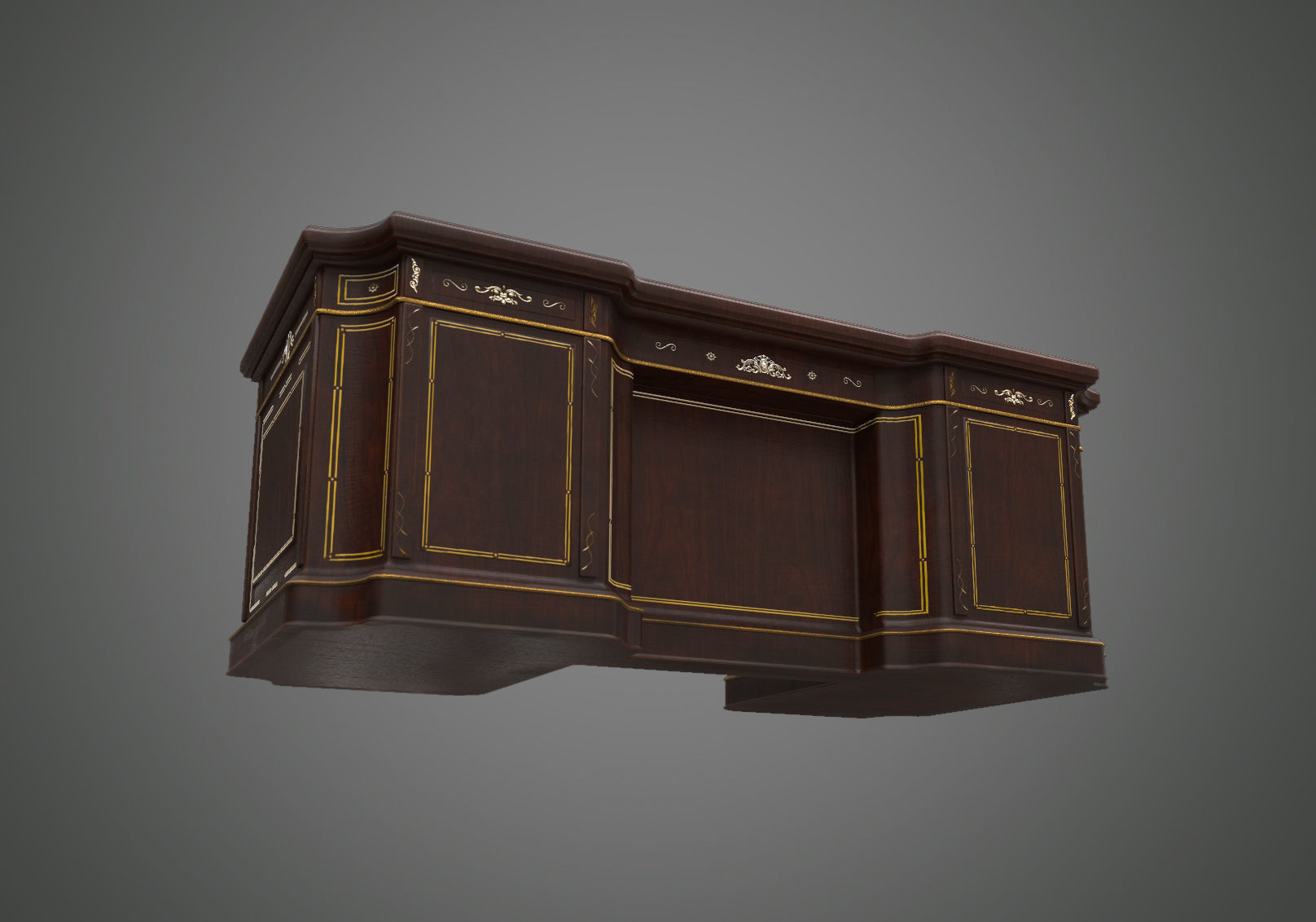 Classical wooden writing table  Low-poly 3D model_7