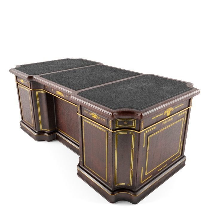 Classical wooden writing table  Low-poly 3D model_5