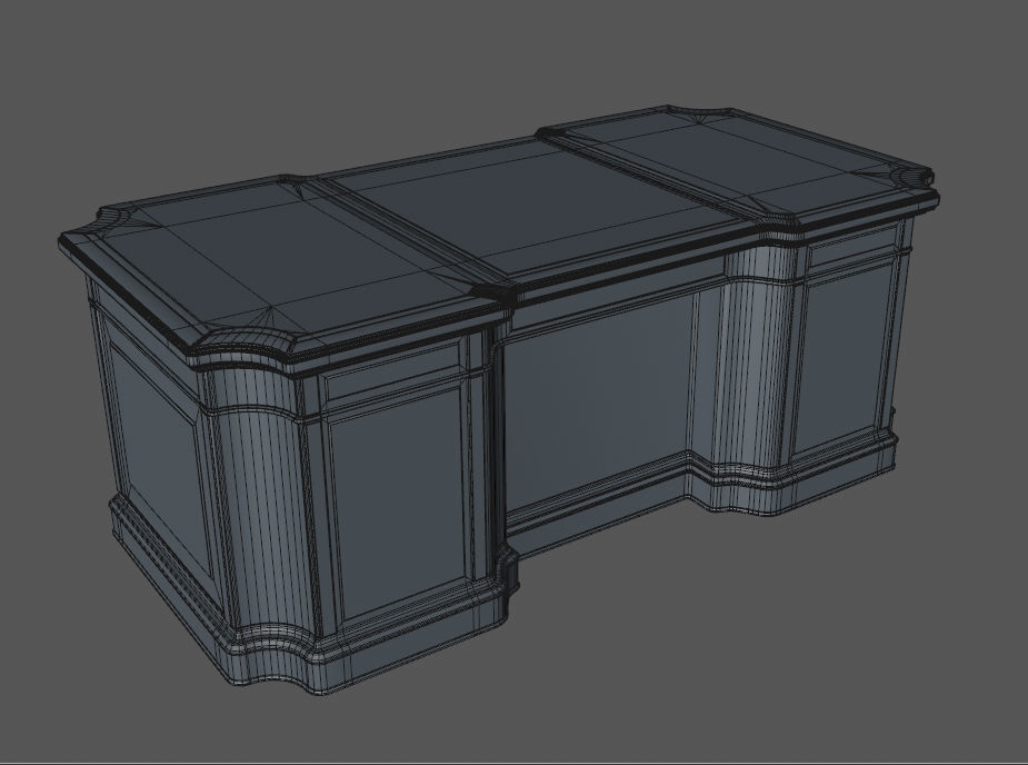 Classical wooden writing table  Low-poly 3D model_16