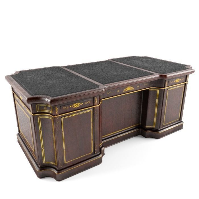 Classical wooden writing table  Low-poly 3D model_4